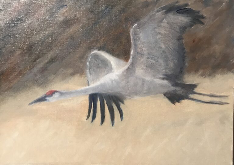 oil painting of whooping crane